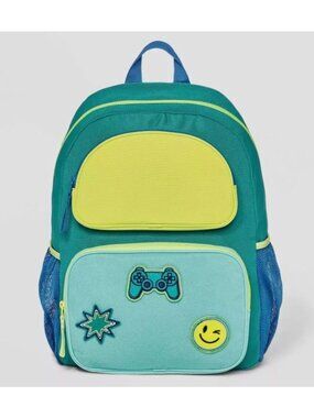 Cat & Jack Kids Backpack Blue & Green With Adjustable Straps & Patches